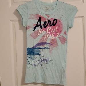 Aeropostale logo fitted tee, M, teal